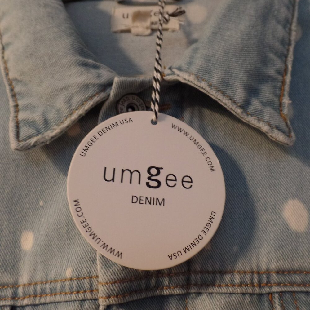 Umgee Denim Bleach Distressed Jean Jacket NWT LARGE - Picture 11 of 11